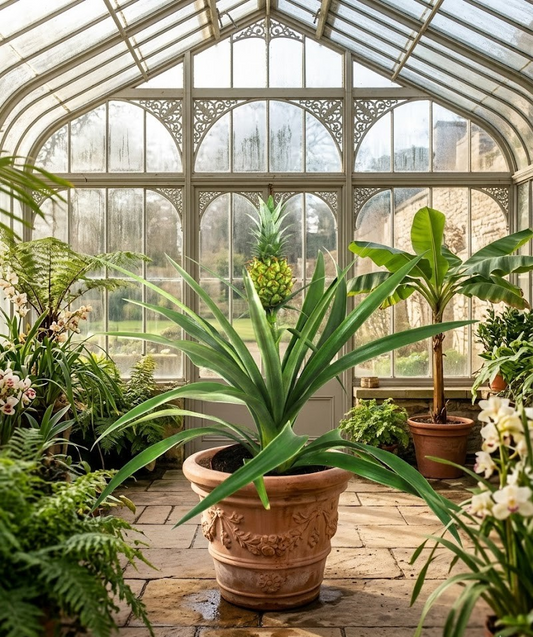 Ananas comosus,Zierananas mit Frucht,Bromelie,Kübelpflanze,ca. 40cm,12er Topf