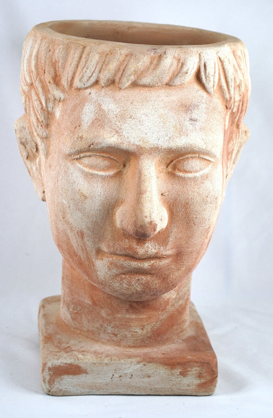 Pflanzkopf,Männerkopf,Pflanzgefäß,Terracotta,handgefertigt,28cm,frostbeständig