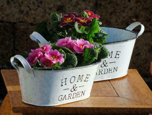 Metalltöpfe,weiß,"Home & Garden"frische Frühlingsdeko,oval,2er Set ,2 Größen