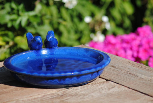 Vogeltränke,dekorativ,zwei Vögelchen,blau glasiert,30 cm Wildvögel,Voliere,etc.