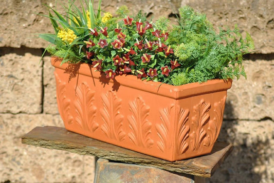 Pflanzkasten,Blumenkasten,Terracotta,Blattmuster,3 Größen wählbar
