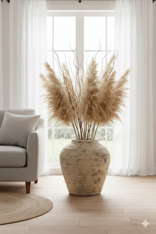 XXL Keramik Bodenvase Yaraya – Rustikales Design – Beige Old Sand – Unikat-44 cm