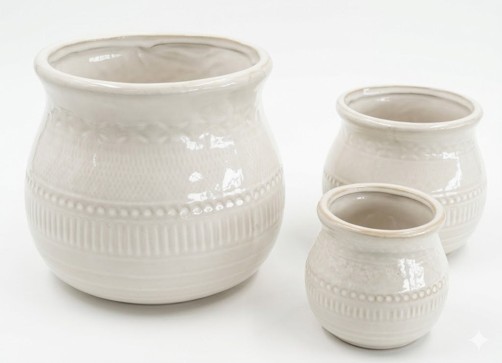 Übertöpfe weiß glasiert hübsche bauchige Form 3 Größen wählbar 9cm - 18cm Ø