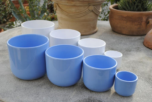 Übertöpfe,schlichte Form,hellblau oder weiß,4 Größen wählbar,2er Set