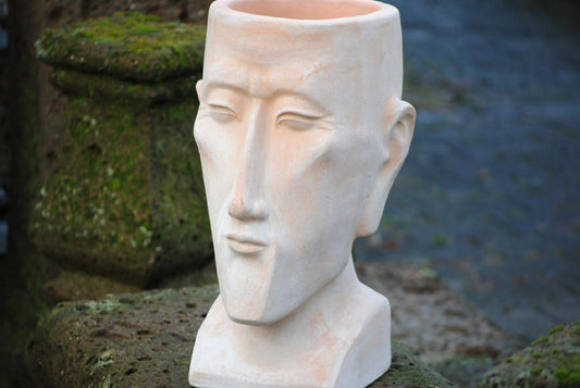 Männerkopf, bepflanzbar, helles terracotta , 41cm, frostbeständig,Pflanzgefäß