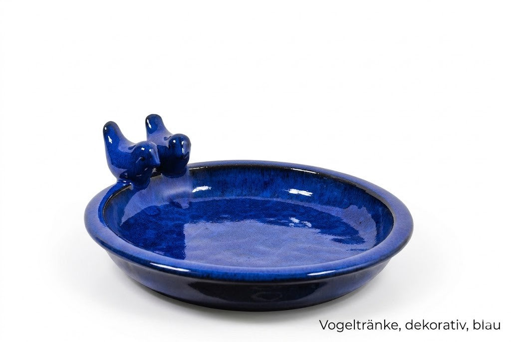 Vogeltränke,dekorativ,zwei Vögelchen,blau glasiert,30 cm Wildvögel,Voliere