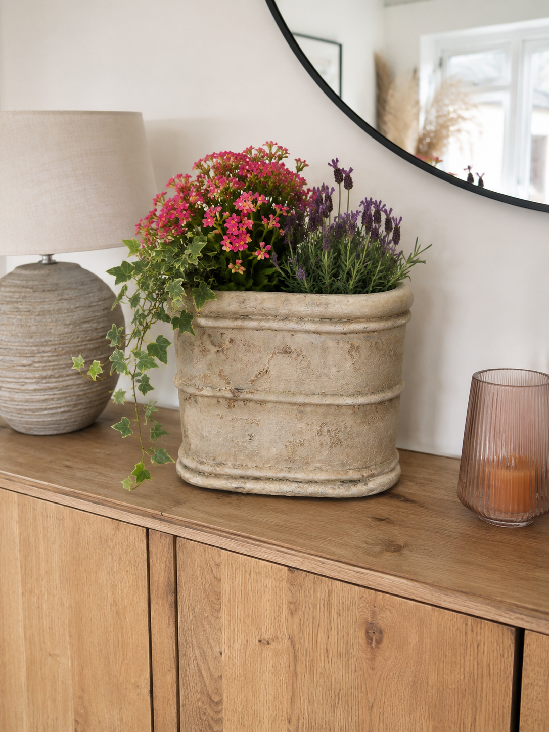 Pflanzgefäß Antik Oval 38 cm Blumentopf Vintage Blumenkasten Beige Innen