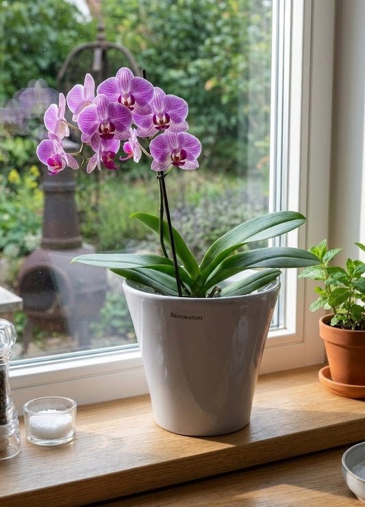 Orchideentopf Keramik Übertopf Hochglanz Weiß/Grau Pflanztopf Blumenübertopf 2er