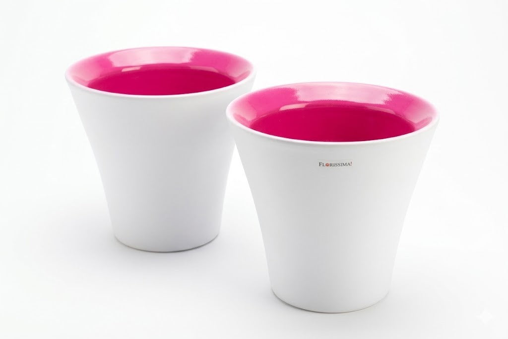 Orchideentopf Keramik Übertopf Hochglanz Weiß/Pink Pflanztopf XL-Format 17 cm