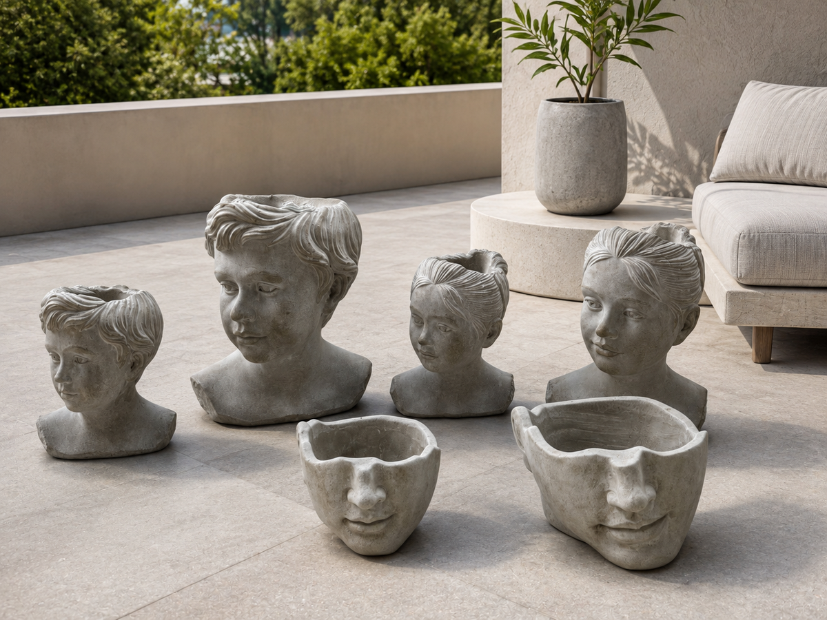 Pflanzkopf Beton Pflanzgefäß Gesicht Blumentopf Deko Kopf Innen Außen Varianten