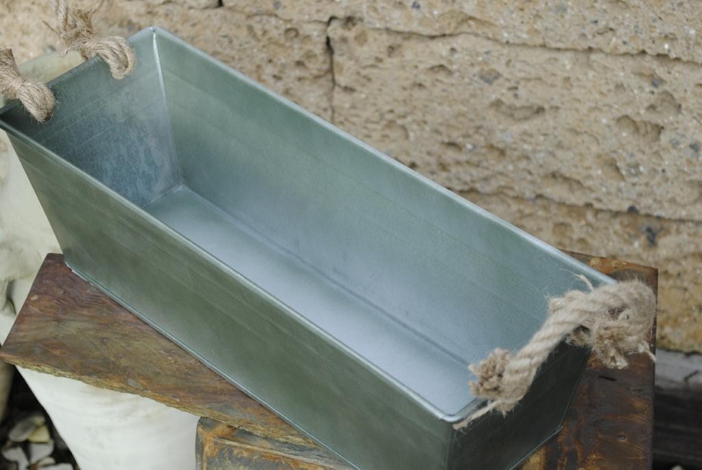 Zinkwanne-kasten mit Kordelgriff antik-grün Pflanzgefäß 44cm Art123183