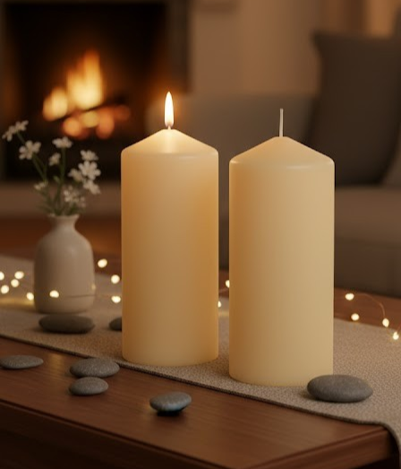Stumpenkerze,creme,80/190 mm ,tropfsicher,RAL-Gütezeichen,2er Pack