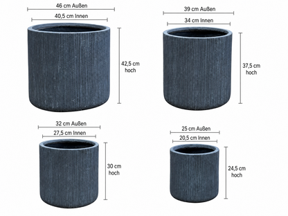 Pflanzkübel Graphite Geriffelt Cylinder Blumentopf Frostfest Innen & Aussen