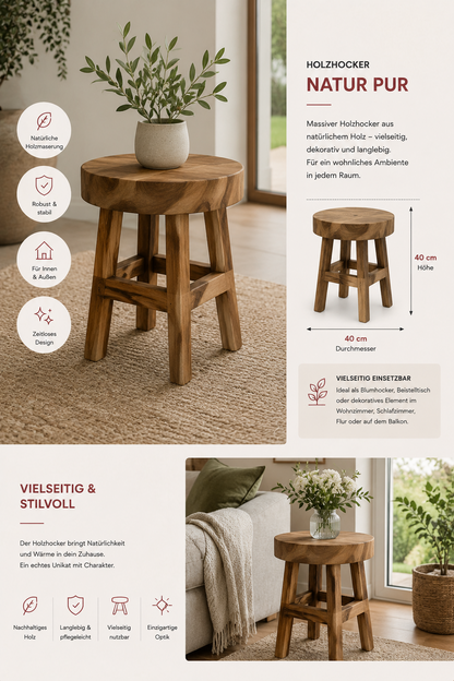 Teakholz Hocker Massivholz 40 cm Blumenhocker Pflanzenständer Beistelltisch