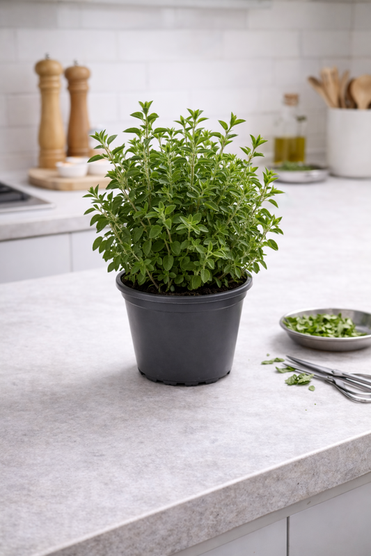 Oregano Kräuter Pflanze im Topf (Origanum) Aromatisches Küchenkraut