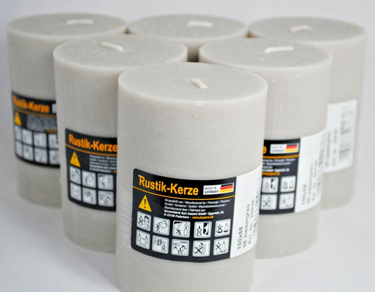 Stumpenkerze,kieselgrau,100/68 mm ,tropfsicher,6er Pack,deutsches Fabrikat