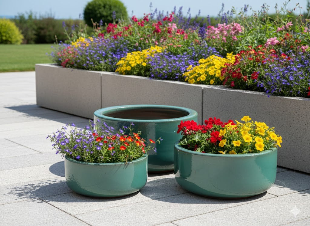 Pflanzschale,Pflanzgefäß,Blumentopf,jadegrün,frostfest 3 Größen wählbar