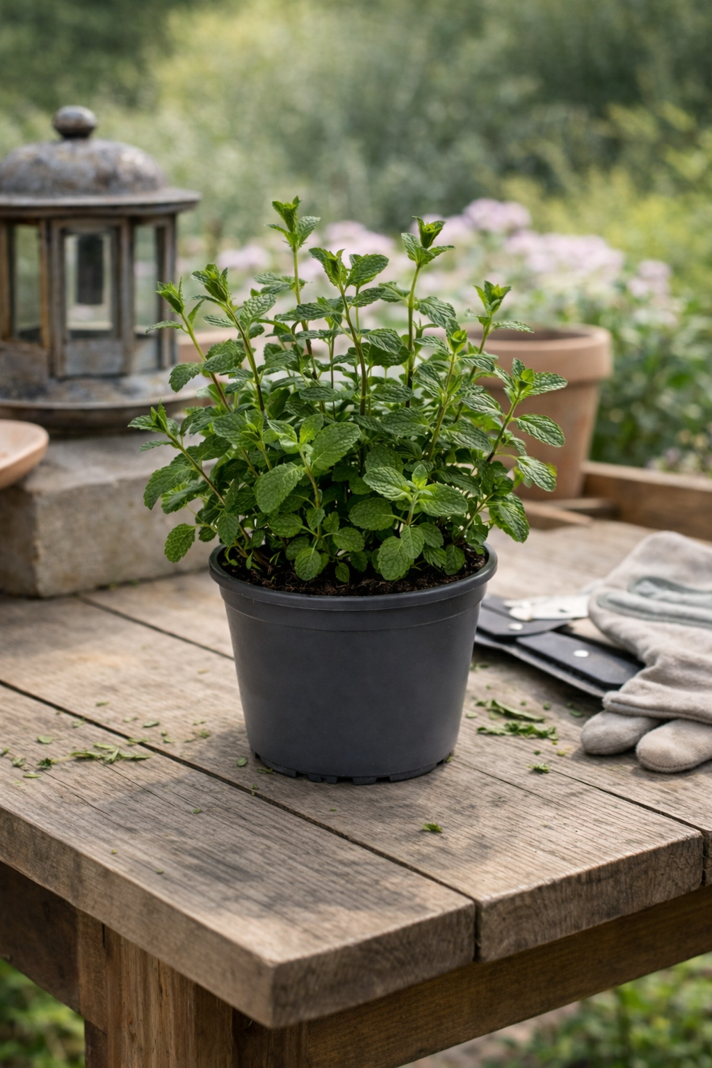 Pfefferminze Kräuter Pflanze im Topf (Mentha) Aromatisches Küchenkraut