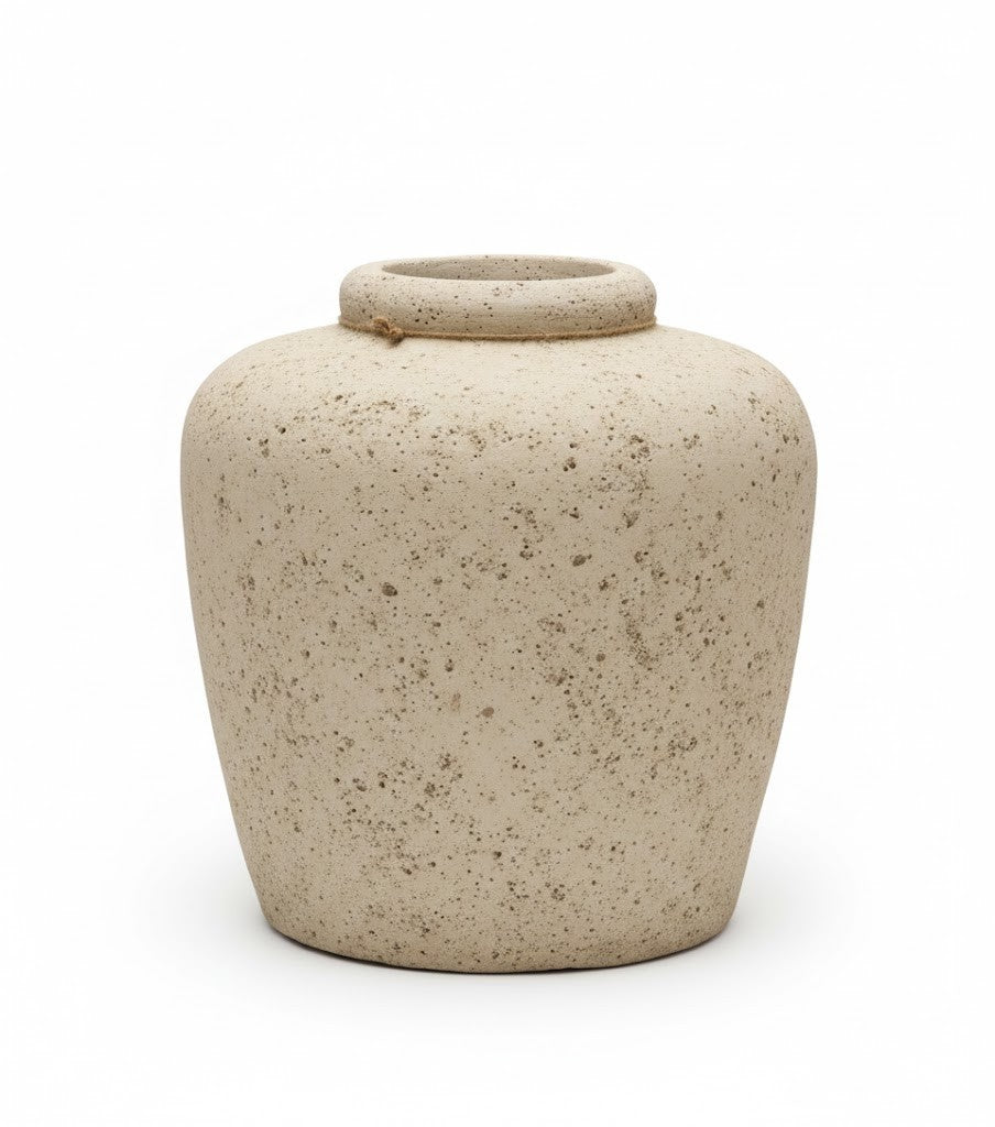 XXL Keramik Bodenvase Yaraya – Rustikales Design – Beige Old Sand – Unikat-45 cm