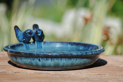 Vogeltränke,dekorativ,zwei Vögelchen,antik blau glasiert,30 cm Wildvögel,Voliere