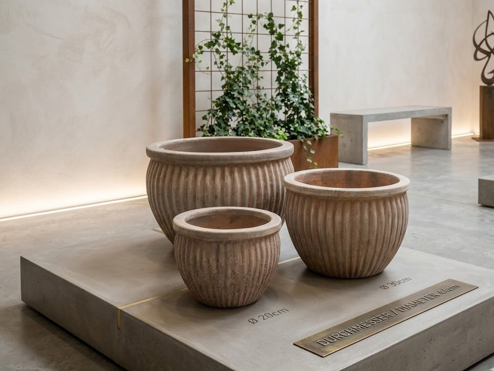 Pflanzkübel Blumentopf antik gestreift Terracotta ,frostfest!3 Größen wählbar