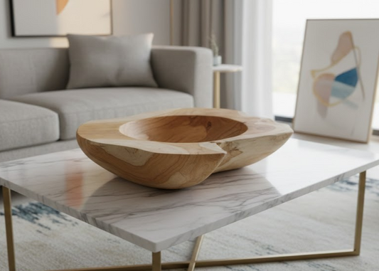Rustikale Teak-Schale 50cm | Massivholz-Unikat | Handarbeit | Boho & Natur Deko