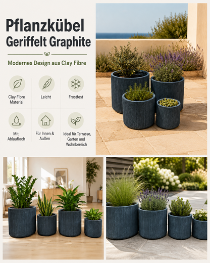 Pflanzkübel Graphite Geriffelt Cylinder Blumentopf Frostfest Innen & Aussen