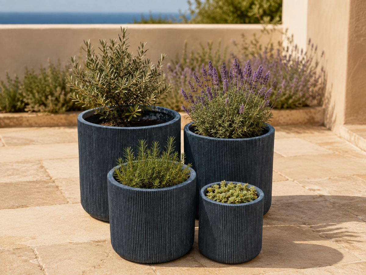 Pflanzkübel Graphite Geriffelt Cylinder Blumentopf Frostfest Innen & Aussen