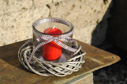 Weidenkranz mit Teelichtglas,in weiß oder natur,16cm Ø,2er Set