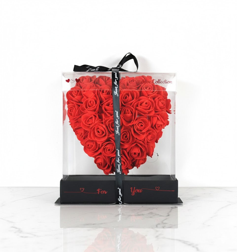 Rosenherz Box Geschenk Frauentag – Deko Herz aus Kunstrosen 15cm 4 Farben
