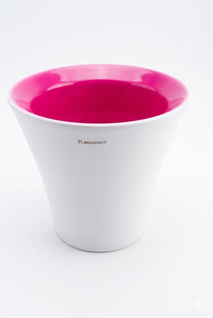 Orchideentopf Keramik Übertopf Hochglanz Weiß/Pink Pflanztopf XL-Format 17 cm