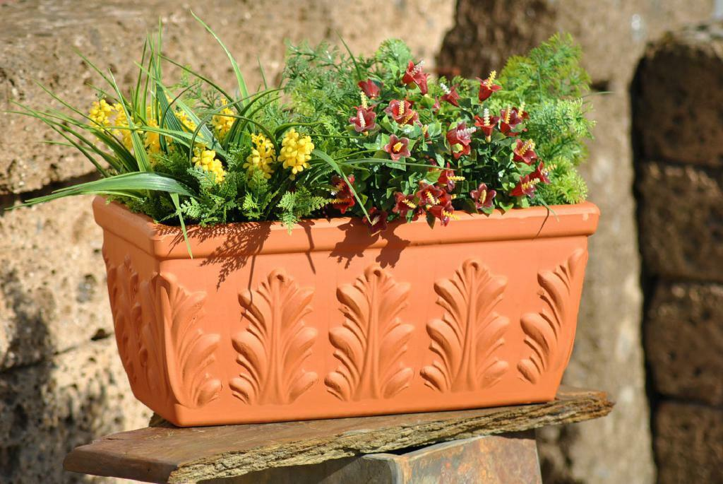 Pflanzkasten Blumenkasten Terracotta Blattmuster 3 Größen wählbar