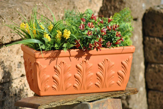 Pflanzkasten,Blumenkasten,Terracotta,Blattmuster,3 Größen wählbar