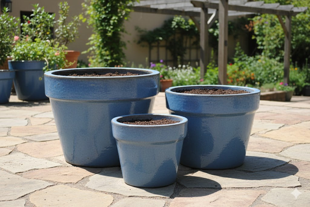 Pflanzkübel basic,Pflanzgefäß,Blumentopf,grau/blau,frostfest!3 Größen wählbar