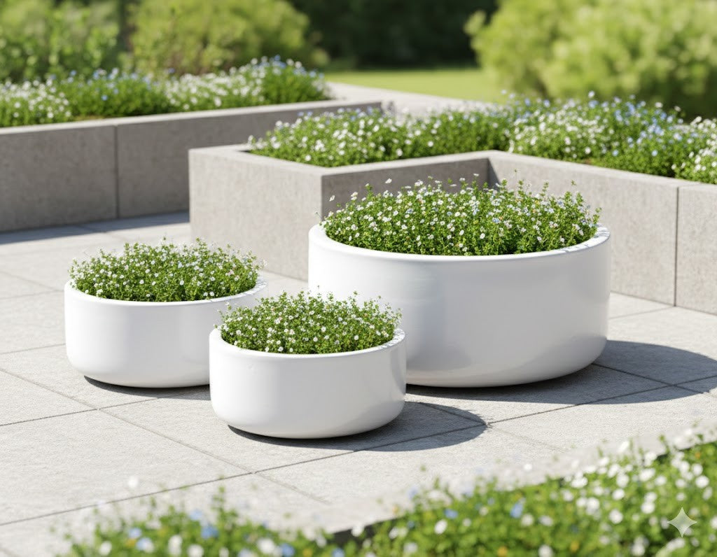 Pflanzschale,Pflanzgefäß,Blumentopf,antik weiß,frostfest 3 Größen wählbar