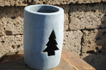 Windlicht,Tanne,aktuelles grau,Terracotta,frostfeste Handarbeit,2 Größen wählbar