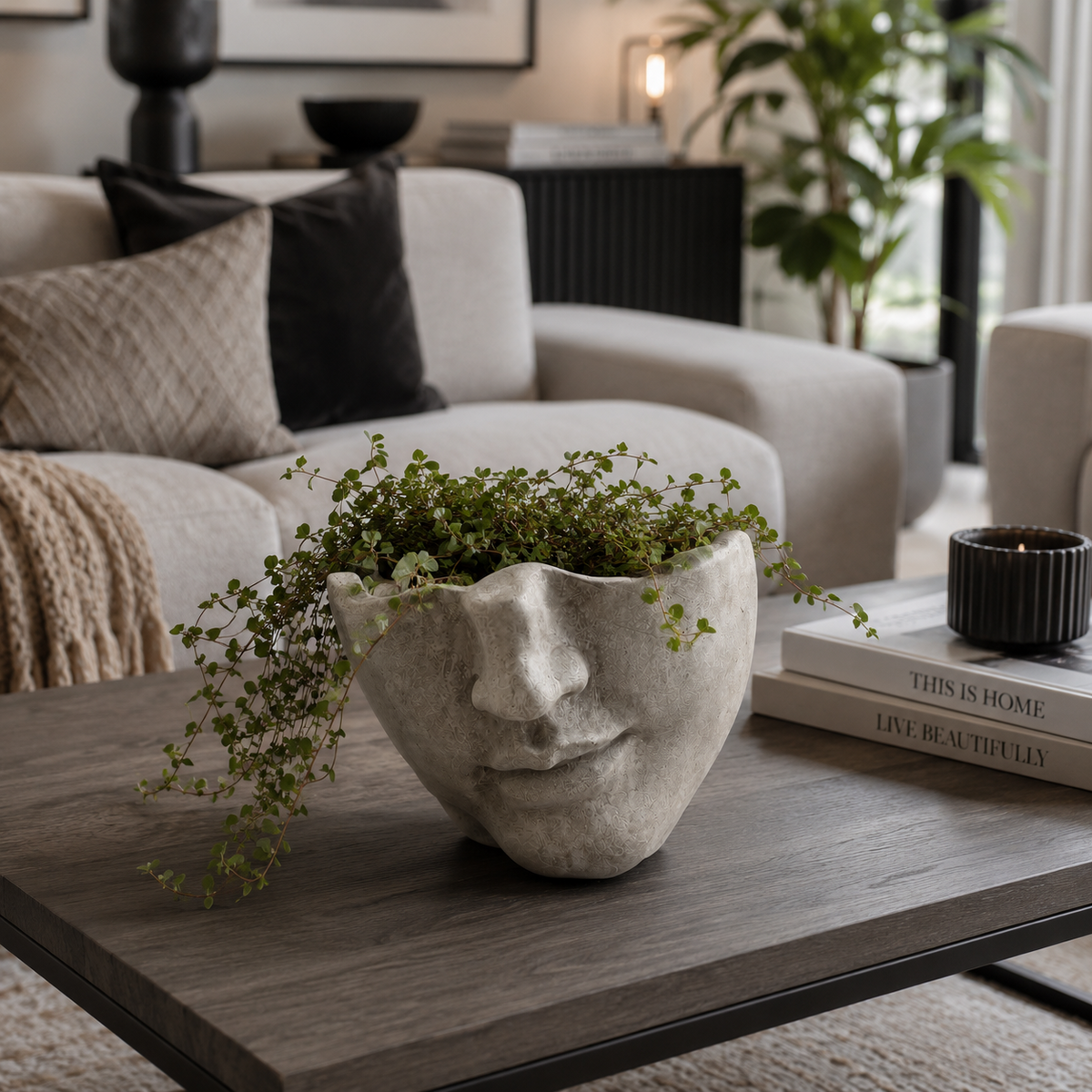 Pflanzkopf Beton Pflanzgefäß Gesicht Blumentopf Deko Kopf Innen Außen Varianten