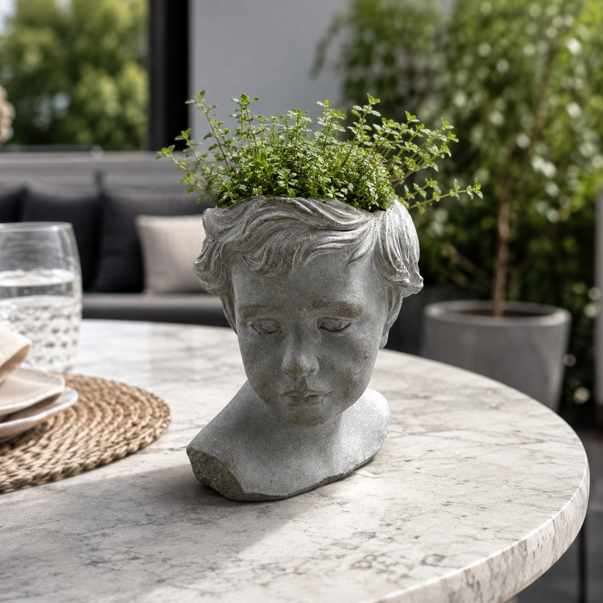 Pflanzkopf Beton Pflanzgefäß Gesicht Blumentopf Deko Kopf Innen Außen Varianten
