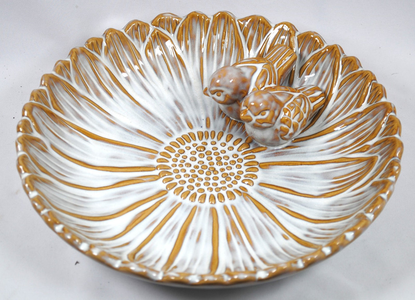 Vogeltränke,zwei Vögelchen,Blüte,creme glasiert,28 cm Wildvögel,Voliere