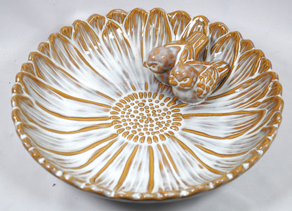 Vogeltränke,zwei Vögelchen,Blüte,creme glasiert,28 cm Wildvögel,Voliere