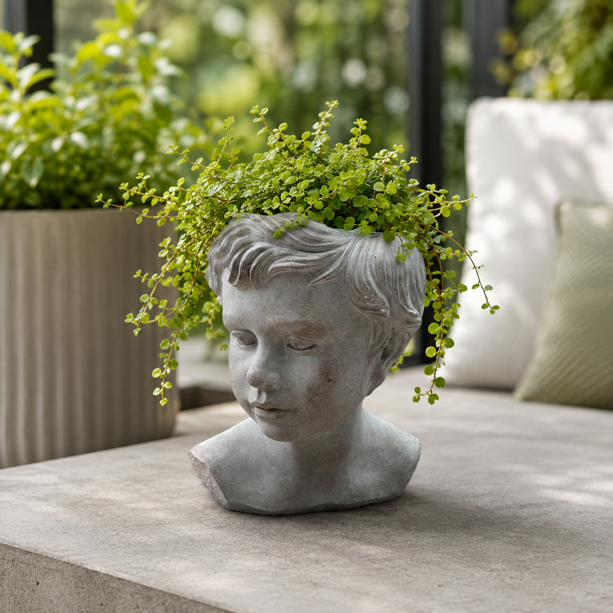 Pflanzkopf Beton Pflanzgefäß Gesicht Blumentopf Deko Kopf Innen Außen Varianten