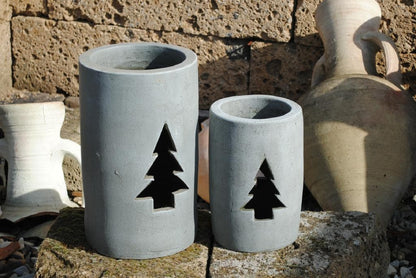 Windlicht,Tanne,aktuelles grau,Terracotta,frostfeste Handarbeit,2 Größen wählbar