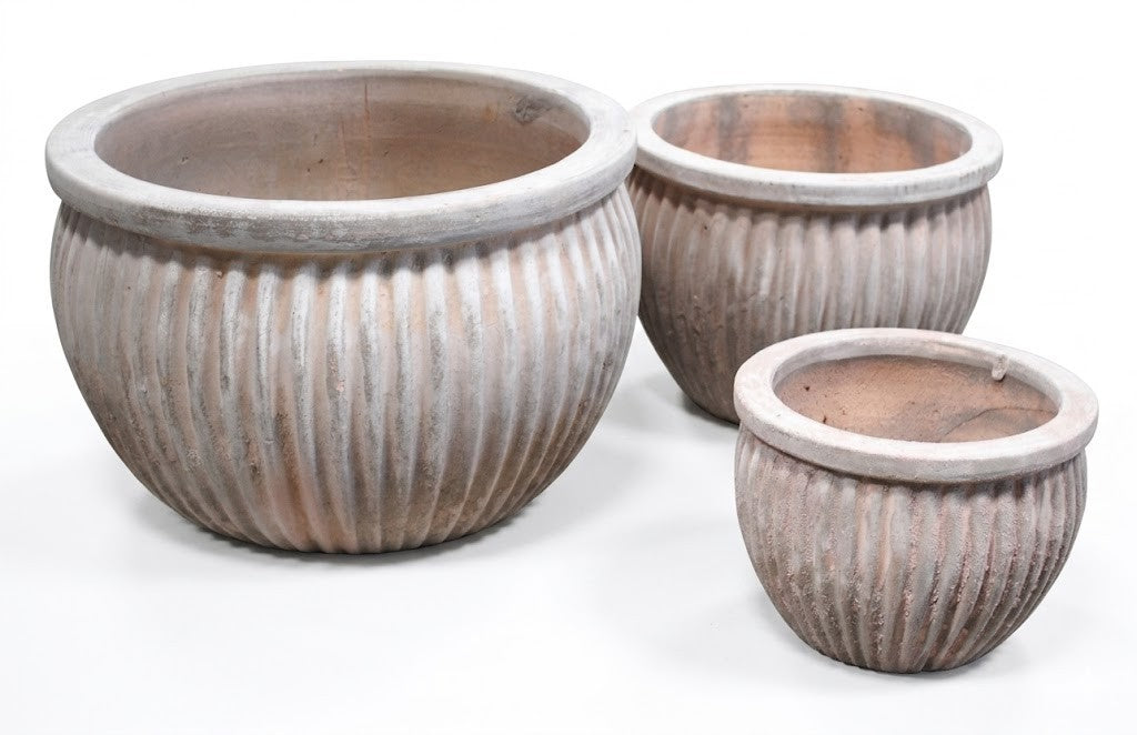Pflanzkübel Blumentopf antik gestreift Terracotta ,frostfest!3 Größen wählbar