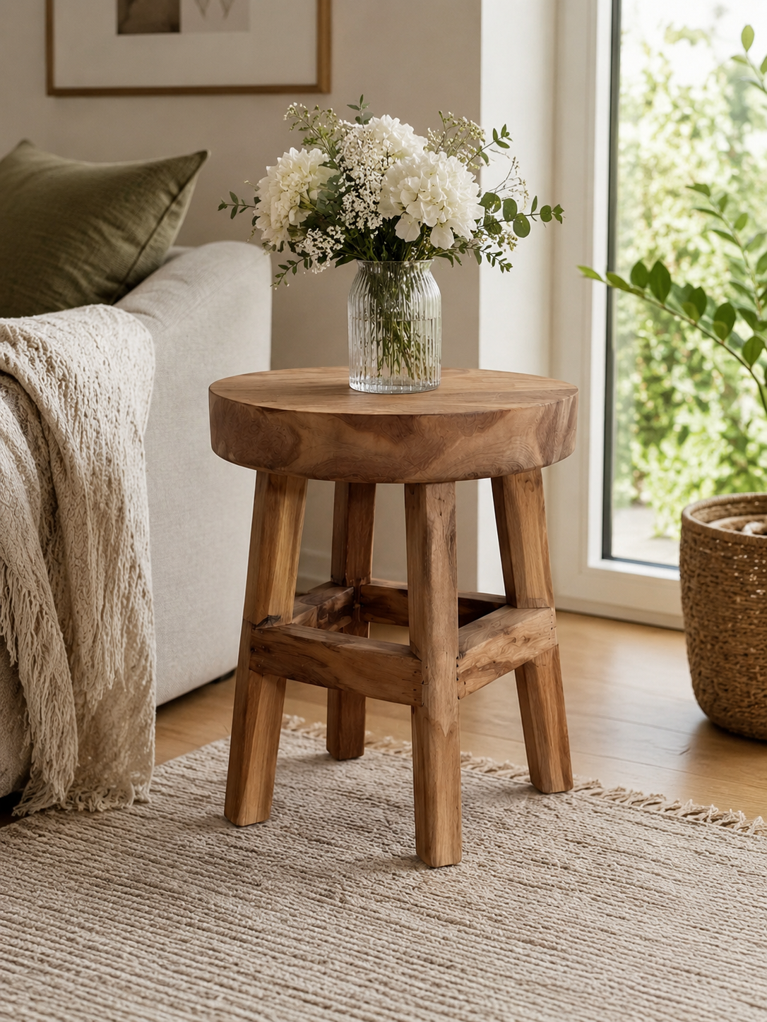 Teakholz Hocker Massivholz 40 cm Blumenhocker Pflanzenständer Beistelltisch