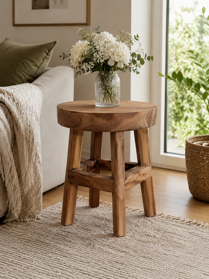 Teakholz Hocker Massivholz 40 cm Blumenhocker Pflanzenständer Beistelltisch