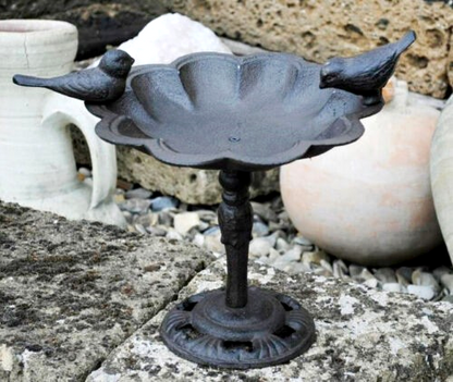 Vogeltränke auf Fuß,Vogelbad,mit zwei Vögeln,Gusseisen,dunkelbraun,33cm hoch