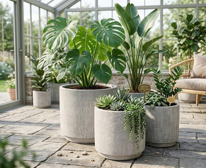 Pflanzkübel grau Linienmuster Übertopf Blumentopf schwere Qualität 3 Größen