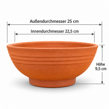 Terracotta Pflanzschale 25 cm Tonschale mit Ablaufloch Grab Garten Deko Schale