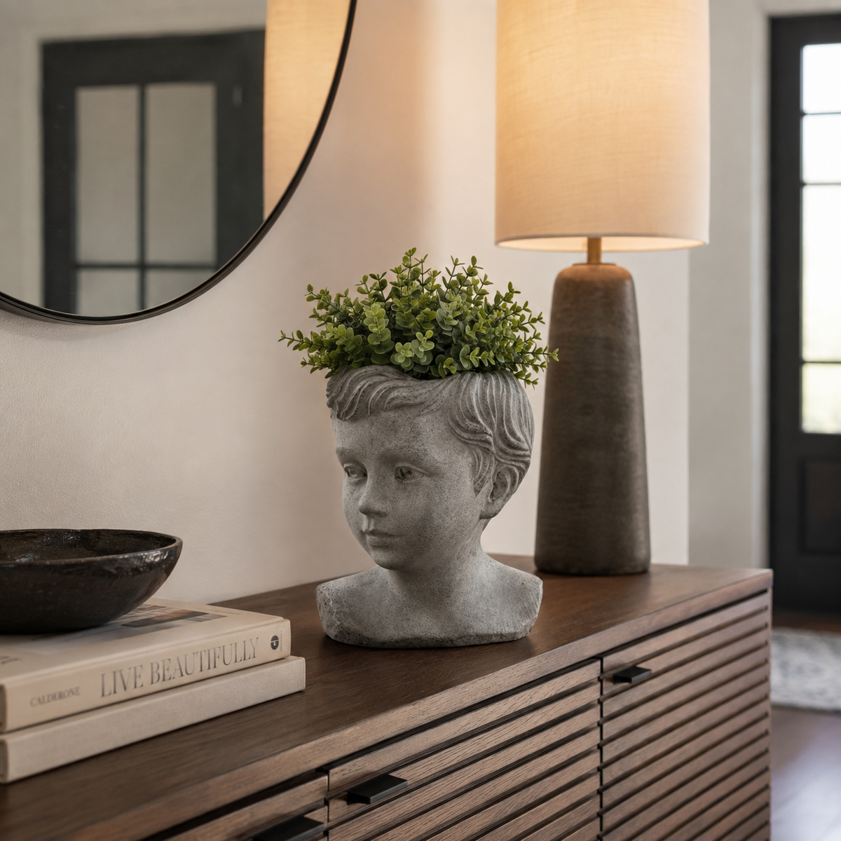 Pflanzkopf Beton Pflanzgefäß Gesicht Blumentopf Deko Kopf Innen Außen Varianten