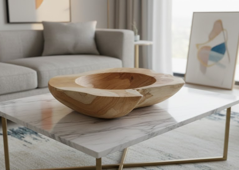 Rustikale Teak-Schale 28cm Massivholz-Unikat Handarbeit Boho & Natur Deko